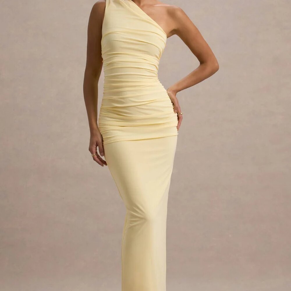 Pale Yellow One Shoulder Maxi Dress